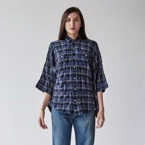 R13 Kimono Shirt in Blue Yellow Plaid - sz Large